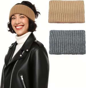 طوق رأس شتوي محبوك، وغطاء أذن سميك مضلع، ووشاح رقبة مقاوم للرياح مع مطاط، ووشاح ناعم ودافئ