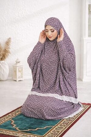 طقم خمار وتنورة صلاة نسائي - قطن وليكرا مريح وخفيف الوزن - مناسب للصلاة، مقاس واحد