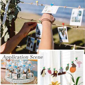 مجموعة مشابك صور خشبية لطيفة على شكل قطة محبة مع خيط - مشابك زخرفية للصور والملاحظات والأعمال اليدوية - لون عشوائي