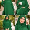 عباية صلاة خضراء (إسدال)  للنساء مع حجاب مطابق  تصميم محتشم وفضفاض، ناعمة ومريحة، مقاس واحد، قطعة واحدة متصلة