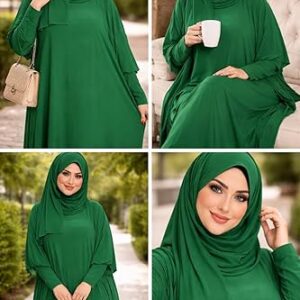 71Wr6RwuatL._AC_SY500_ عباية صلاة خضراء (إسدال) للنساء مع حجاب مطابق تصميم محتشم وفضفاض، ناعمة ومريحة، مقاس واحد، قطعة واحدة متصلة