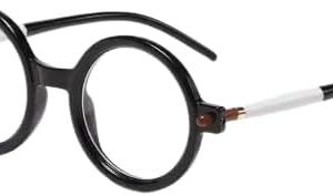 نظارات دائرية كلاسيكية - فلتر لحجب الضوء الأزرق - إطار أسود سميك مع أذرع بلون مغاير - نظارات عصرية للجنسين ونظارات كمبيوتر