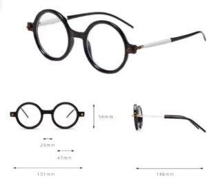 نظارات دائرية كلاسيكية - فلتر لحجب الضوء الأزرق - إطار أسود سميك مع أذرع بلون مغاير - نظارات عصرية للجنسين ونظارات كمبيوتر