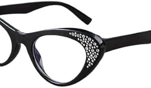 نظارات قراءة بتصميم عين القطة مرصعة بأحجار الراين، تكبير من +1.0 إلى +4.0، حجب الضوء الأزرق، نظارات أنيقة للنساء والرجال، إطار أسود - اختر مقاسك
