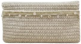 منظم مسند ذراع أريكة كروشيه يدوي فاخر - حامل أنيق لجهاز التحكم عن بعد مزين باللؤلؤ - غطاء مسند ذراع أريكة مزخرف وحامل لغرفة المعيشة، مقاس 40 × 34