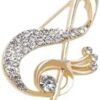بروش على شكل نوتة موسيقية، مرصع بأحجار الراين الذهبية، تصميم مفتاح صول، زينة صدر على الطراز الفرنسي، إكسسوار ملابس نسائي، 5.8 سم × 3.3 سم
