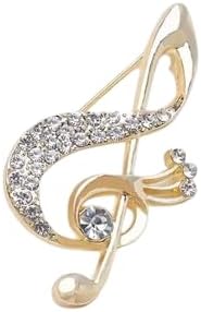 بروش على شكل نوتة موسيقية، مرصع بأحجار الراين الذهبية، تصميم مفتاح صول، زينة صدر على الطراز الفرنسي، إكسسوار ملابس نسائي، 5.8 سم × 3.3 سم