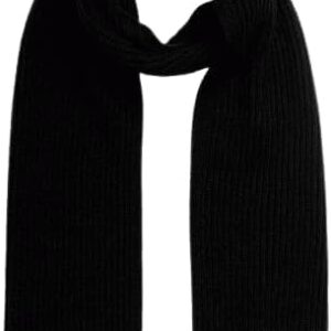 وشاح شتوي طويل كلاسيكي للرجال والنساء - وشاح حراري محبوك مضلع فاخر - ناعم ودافئ - أسود سادة، الطول 230 سم، العرض 12 سم