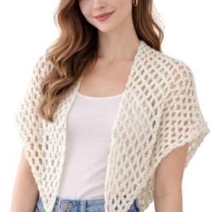 شال كروشيه نسائي (قطعة واحدة) - وشاح كتف مفتوح محبوك متعدد الألوان بنقاط (130 × 65 سم)