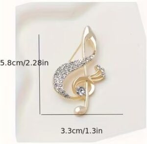 بروش على شكل نوتة موسيقية، مرصع بأحجار الراين الذهبية، تصميم مفتاح صول، زينة صدر على الطراز الفرنسي، إكسسوار ملابس نسائي، 5.8 سم × 3.3 سم