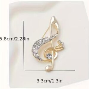 بروش على شكل نوتة موسيقية، مرصع بأحجار الراين الذهبية، تصميم مفتاح صول، زينة صدر على الطراز الفرنسي، إكسسوار ملابس نسائي، 5.8 سم × 3.3 سم