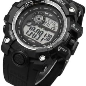 ساعة رياضية رقمية عسكرية تكتيكية للرجال - عرض التوقيت المزدوج، إضاءة خلفية LED، ساعة توقيت، ومنبه - ساعة يد متينة للاستخدام الخارجي مع سوار مطاطي