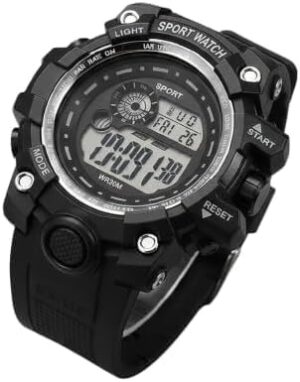 ساعة رياضية رقمية عسكرية تكتيكية للرجال - عرض التوقيت المزدوج، إضاءة خلفية LED، ساعة توقيت، ومنبه - ساعة يد متينة للاستخدام الخارجي مع سوار مطاطي