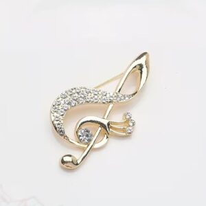 بروش على شكل نوتة موسيقية، مرصع بأحجار الراين الذهبية، تصميم مفتاح صول، زينة صدر على الطراز الفرنسي، إكسسوار ملابس نسائي، 5.8 سم × 3.3 سم