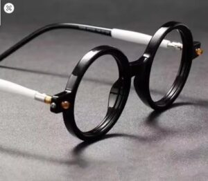 نظارات دائرية كلاسيكية - فلتر لحجب الضوء الأزرق - إطار أسود سميك مع أذرع بلون مغاير - نظارات عصرية للجنسين ونظارات كمبيوتر