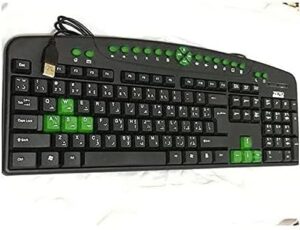 لوحة مفاتيح متعددة الوسائط للكمبيوتر واللابتوب، أغطية مفاتيح خضراء متباينة باللون الأسود - بتصميم عربي/إنجليزي