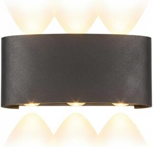 مصباح جداري عصري LED أسود دافئ بإضاءة دافئة 6 واط، برأسين، إضاءة علوية وسفلية، مناسب للحدائق، مقاس 16.5 × 7.5