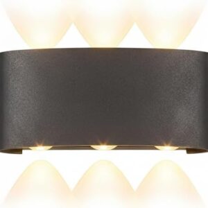 مصباح جداري عصري LED أسود دافئ بإضاءة دافئة 6 واط، برأسين، إضاءة علوية وسفلية، مناسب للحدائق، مقاس 16.5 × 7.5