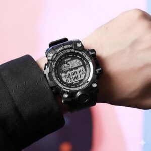 ساعة رياضية رقمية عسكرية تكتيكية للرجال - عرض التوقيت المزدوج، إضاءة خلفية LED، ساعة توقيت، ومنبه - ساعة يد متينة للاستخدام الخارجي مع سوار مطاطي