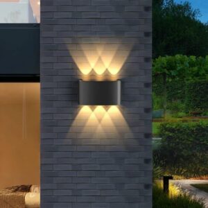 مصباح جداري عصري LED أسود دافئ بإضاءة دافئة 6 واط، برأسين، إضاءة علوية وسفلية، مناسب للحدائق، مقاس 16.5 × 7.5