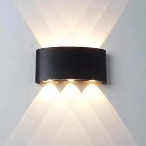 مصباح جداري عصري LED أسود دافئ بإضاءة دافئة 6 واط، برأسين، إضاءة علوية وسفلية، مناسب للحدائق، مقاس 16.5 × 7.5