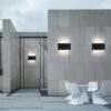 مصباح جداري عصري LED أسود دافئ بإضاءة دافئة 6 واط، برأسين، إضاءة علوية وسفلية، مناسب للحدائق، مقاس 16.5 × 7.5