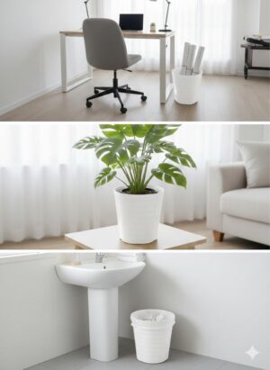 سلة مهملات متعددة الاستخدامات بتصميم فريد ذي ملمس مموج يندمج بسلاسة في أي غرفة، سواء تم استخدامها كسلة مهملات أنيقة أو وعاء زرع مزخرف. الطول 30 سم (بيج).