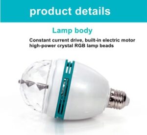 مصباح مسرح كرة ديسكو دوار RGB E27، كرة سحرية كريستالية LED بمحرك مدمج 5 واط، 80 مم × 150 مم