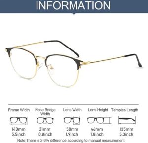 نظارات مضادة للضوء الأزرق، إطار معدني كلاسيكي، أسود وذهبي، حماية للعينين أثناء استخدام الكمبيوتر، للجنسين، عرض الإطار 140 مم