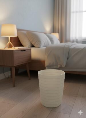 سلة مهملات متعددة الاستخدامات بتصميم فريد ذي ملمس مموج يندمج بسلاسة في أي غرفة، سواء تم استخدامها كسلة مهملات أنيقة أو وعاء زرع مزخرف. الطول 30 سم (بيج).