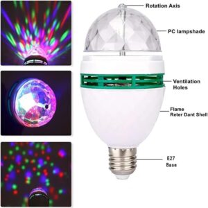 51wS8CYmEyL._AC_ مصباح مسرح كرة ديسكو دوار RGB E27، كرة سحرية كريستالية LED بمحرك مدمج 5 واط، 80 مم × 150 مم