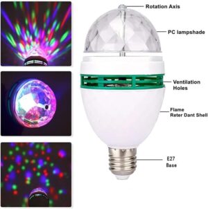 مصباح مسرح كرة ديسكو دوار RGB E27، كرة سحرية كريستالية LED بمحرك مدمج 5 واط، 80 مم × 150 مم