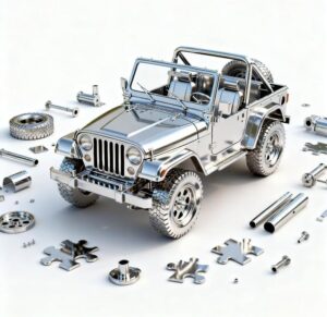 أحجية معدنية ثلاثية الأبعاد لسيارة جيب فضية مكشوفة للطرق الوعرة، نموذج تجميع مجسم، أحجية إبداعية يدوية الصنع للكبار