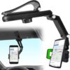 حامل هاتف للسيارة يُثبّت على واقي الشمس، قابل للدوران 360 درجة، يُركّب على مرآة الرؤية الخلفية، مزود بمشبك قابل للتعديل والسحب، متوافق مع جميع أنواع الهواتف، أسود