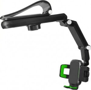 حامل هاتف للسيارة يُثبّت على واقي الشمس، قابل للدوران 360 درجة، يُركّب على مرآة الرؤية الخلفية، مزود بمشبك قابل للتعديل والسحب، متوافق مع جميع أنواع الهواتف، أسود