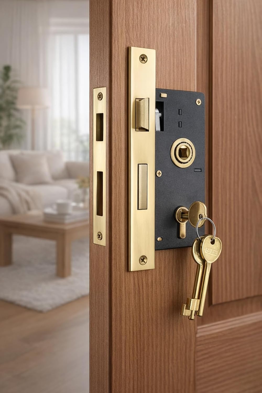 طقم قفل باب نقر شديد التحمل (قطعة واحدة) - تشطيب نحاسي جسم القفل كامل مع المفاتيح ولوحة الإغلاق. 2 طقم قفل باب نقر شديد التحمل