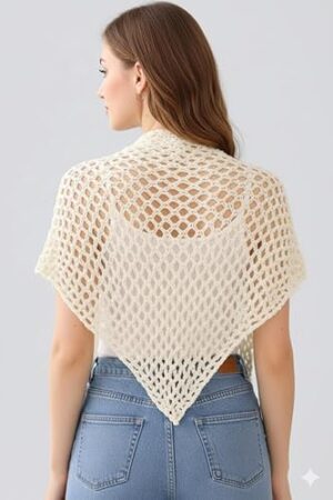 شال كروشيه نسائي (قطعة واحدة) - وشاح كتف مفتوح محبوك متعدد الألوان بنقاط (130 × 65 سم)