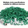 مجموعة متنوعة من حلقات O المطاطية الخضراء، 270 قطعة، 18 مقاسًا، حشوات مانعة للتسرب