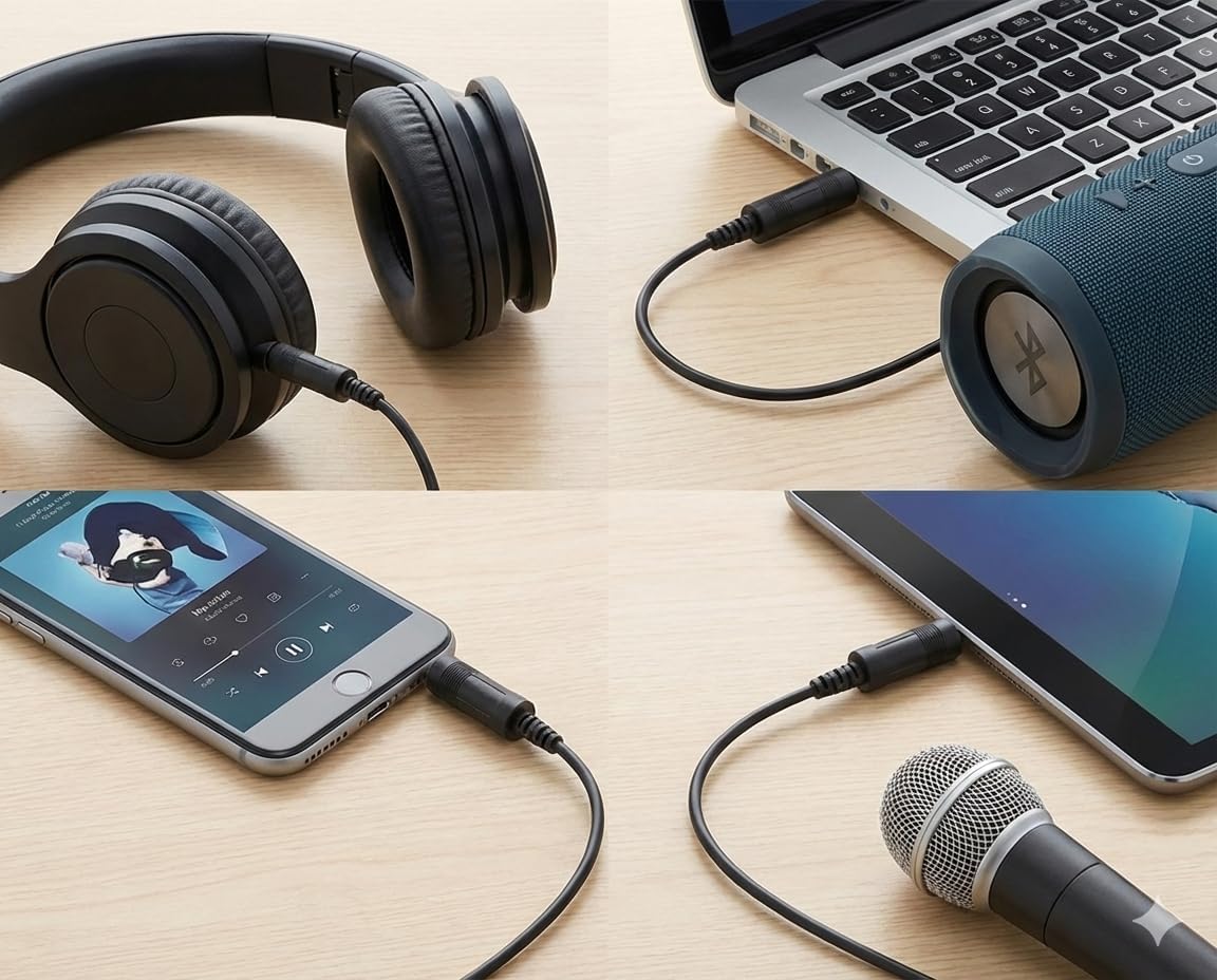 محول صوت من 3.5 ملم إلى 6.35 ملم، محول مقبس ستيريو من أنثى إلى ذكر، أسود (قطعتان - أسود) 2 محول صوت من 3.5 ملم إلى 6.35 ملم