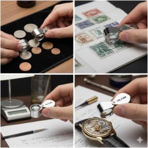 عدسة مكبرة احترافية للمجوهرات مصنوعة بالكامل من المعدن - عدسة عالية الوضوح للأحجار الكريمة والماس والعملات المعدنية والطوابع وإصلاح الساعات الفضية (10x21 مم)