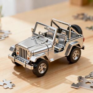 أحجية معدنية ثلاثية الأبعاد لسيارة جيب فضية مكشوفة للطرق الوعرة، نموذج تجميع مجسم، أحجية إبداعية يدوية الصنع للكبار