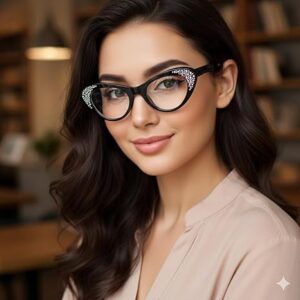 نظارات قراءة بتصميم عين القطة مرصعة بأحجار الراين، تكبير من +1.0 إلى +4.0، حجب الضوء الأزرق، نظارات أنيقة للنساء والرجال، إطار أسود - اختر مقاسك