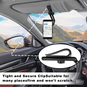 حامل هاتف للسيارة يُثبّت على واقي الشمس، قابل للدوران 360 درجة، يُركّب على مرآة الرؤية الخلفية، مزود بمشبك قابل للتعديل والسحب، متوافق مع جميع أنواع الهواتف، أسود