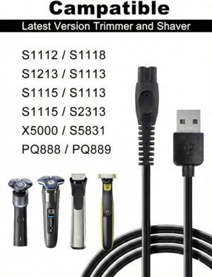 كابل شحن USB لماكينات حلاقة نوريلكو MG9520/50 MG7910/49 MG5910/49 PQ888 PQ889 S1112 S1118 QP2724/90 QP2834/70 S2313 X5000 S5831، سلك طاقة 5 فولت، طول 1 متر