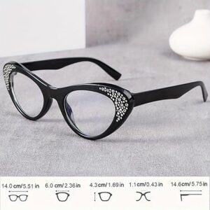 نظارات قراءة بتصميم عين القطة مرصعة بأحجار الراين، تكبير من +1.0 إلى +4.0، حجب الضوء الأزرق، نظارات أنيقة للنساء والرجال، إطار أسود - اختر مقاسك