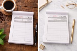 دفتر طلبات عالي الجودة بنسخ كربونية، 50 ورقة، مقاس 11.5 × 8. (قطعتان)لمساعدة المطاعم والمقاهي