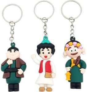 مجموعة سلاسل مفاتيح سيليكونية مرحة برسومات كرتونية (3 قطع) - شخصيات كاريكاتورية مضحكة - حلقات مفاتيح متينة للحقائب وحقائب الظهر ومفاتيح السيارة