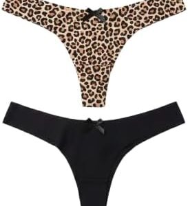 (قطعتان) سراويل داخلية نسائية - طقم من قطعتين (نقشة جلد النمر وأسود) | سراويل داخلية ناعمة مطاطية بدون خياطة، منخفضة الخصر، أنيقة ومريحة وجيدة التهوية. مقاس 28