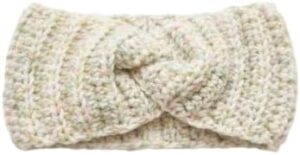 عصابة رأس شتوية محاكة يدوياً للنساء - 25 سم لتدفئة الأذنين ملتوية - كريم مع نقاط ألوان فاتحة - محاكاة ناعمة وسميكة بنمط مضلع