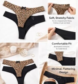 (قطعتان) سراويل داخلية نسائية - طقم من قطعتين (نقشة جلد النمر وأسود) | سراويل داخلية ناعمة مطاطية بدون خياطة، منخفضة الخصر، أنيقة ومريحة وجيدة التهوية. مقاس 28